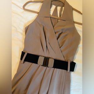 Tan halter cocktail wrap dress